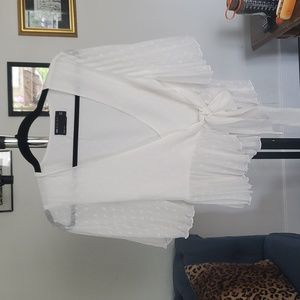 ASOS Wrap Peplum White Blouse with Pleating and Dots Details